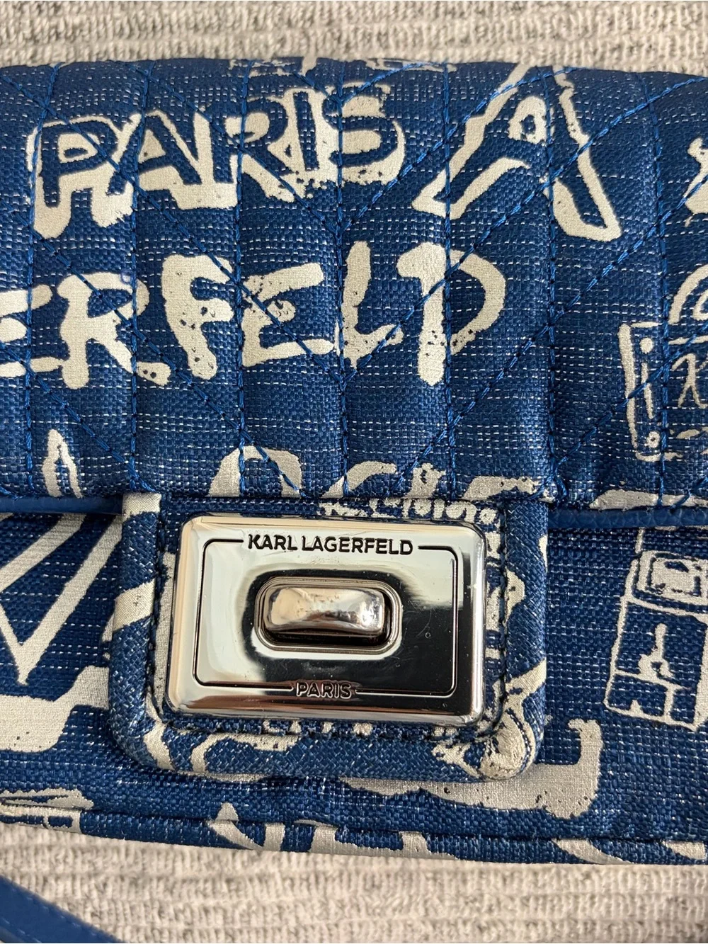 Authentic Karl Lagerfeld Blue and Silver Graffiti Crossbody Bag
